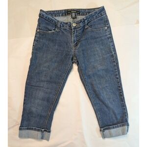 Southpole Capri Jeans Womens Junior Size 7 Low Rise Blue Denim Cuffed Hem‎ Y2K